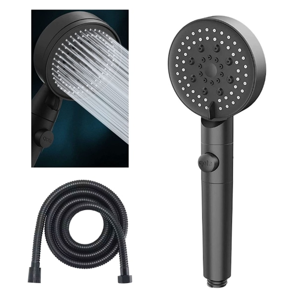 Läge Vattenbesparande duschmunstycke, justerbart duschhuvud, avstängning med en knapp, duschmunstycke för badrum, Universal vattenbesparande duschmunstycke (svart)