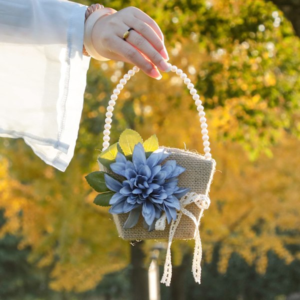 1 Pakke Jute Blomsterpikekurver, Blomsterpikekurv Rustikk Jute, Blomsterpikekurv med Perlehåndtak, Jute Bryllupsblomsterkurv