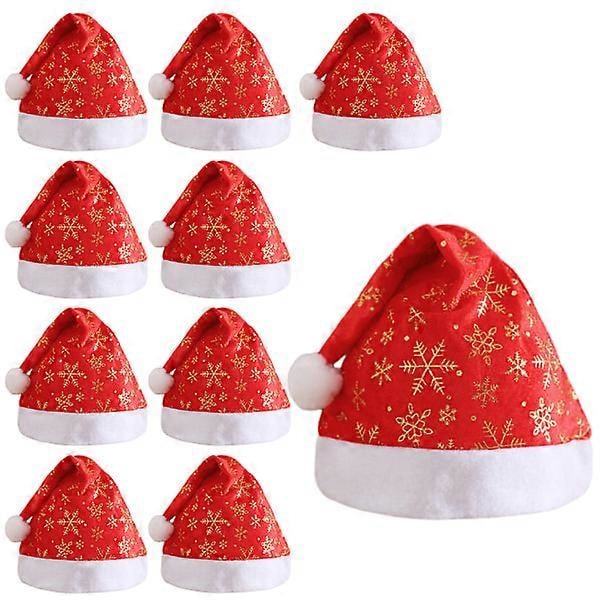 10 Pack Plush Santa Hat, Snow Christmas Hats forWomen Men Classic Red Xmas Holiday Hats for Christmas Party Costume Decorations