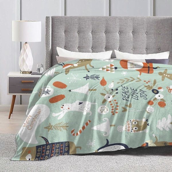 Glædelig Jul Godt Nytår Fleece Tæppe Letvægts Blødt Hyggelig Seng Sofa Stue Alle Sæsoner