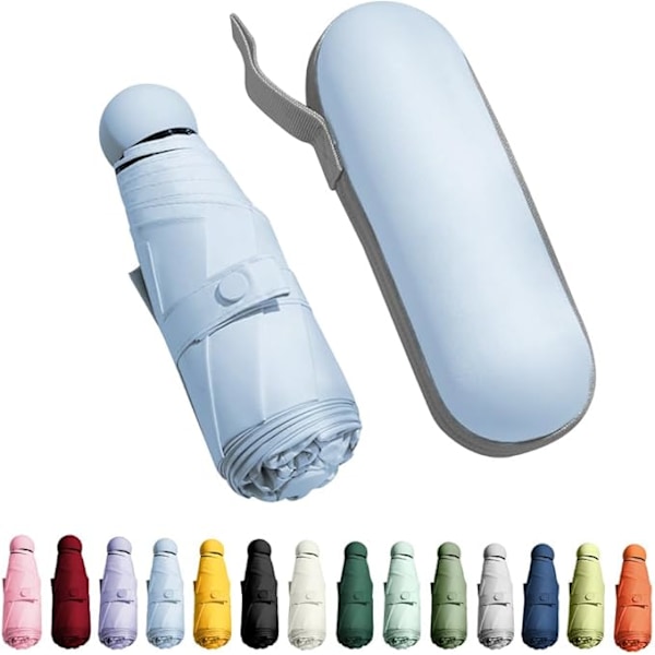 Reise Paraply - Mini Kompakt Sammenleggbar Paraply med Pose, 8 Ribber, Lett Bærbar Paraply, Liten Sol- og Regnparaply Sky Blue