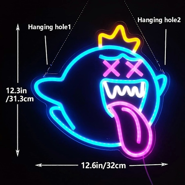 King Boo Neon-skylt, Spöke LED Neonljus med Dimbar Strömbrytare, Spel Neon-skylt