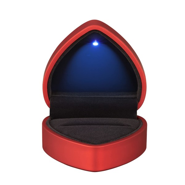 Sydämenmuotoinen sormuslahjarasia LED-valolla, Korvakorut Case valolla, Korujen esittelylaatikko häihin, syntymäpäiviin ja vuosipäiviin (punainen-2 kpl)