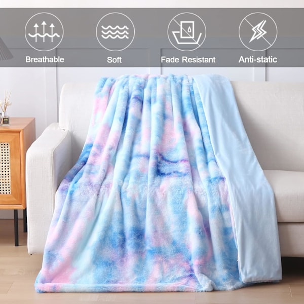 Regnbågsfilt, Färgglad Tjock Filt i Flanellfleece, Mysig och Varm för Säng, Soffa (160x200cm) Blue