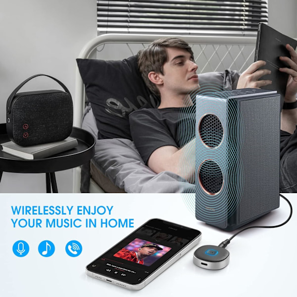 Bluetooth Aux-modtager til bil, 3,5 mm Aux Bluetooth-biladapter, Bluetooth 5.0-lydmodtager til bilstereo/hjemmestereo/kablede hovedtelefoner/højttaler