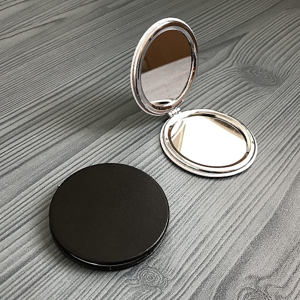Makeup Spejl, Rundt foldbart spejl 6,7 CM, Dobbeltsidet Makeup Spejl (Den ene side forstørret, den anden side normal) PU Lommespejl