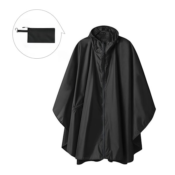 Regnponcho Voksen Vanntett Utendørs Hette, Poncho Vanntett for Kvinner med Glidelås, Festival Ponchoer Vanntett Lang, Vanntett Kapper Plus Størrelse Black