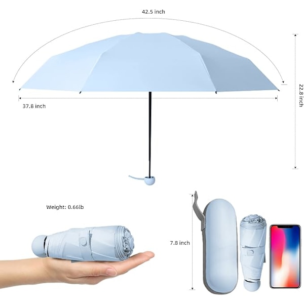 Rejseparaply - Mini kompakt foldeparaply med pose, 8 ribber, letvægts bærbar paraply, lille sol- og regnparaply Sky Blue