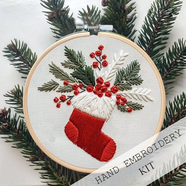 Julebroderikit, DIY Håndlaget Broderistartsett med Stemplet Broderimønster, for Voksne Begynnere