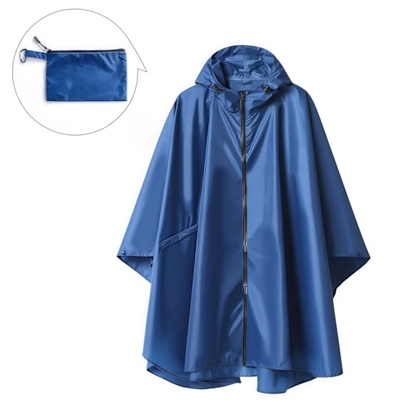 Regnfrakke til voksne, vandtæt udendørs hætte, poncho vandtæt til kvinder med lynlås, festivalponchoer vandtæt lang, vandtætte kapper plusstørrelse Blue