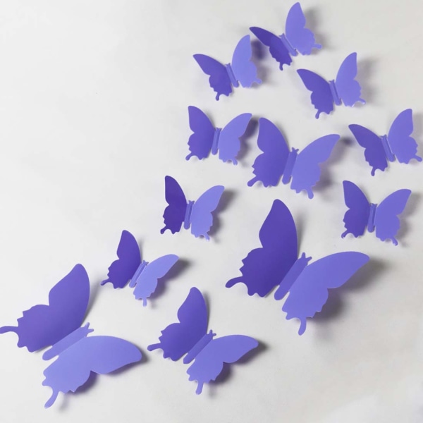 24 st 3D-fjärilsavtagbara väggmålningsdekaler Väggdekaler för hem- och rumsdekoration (lila)