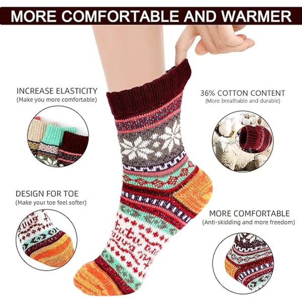 Thermal Winter naisten sukat 5 paria villaa lämpimät neuleet naisten sukat Vintage tyylinen pehmeä puuvillainen paksu nainen, ihanteelliset joululahjat naisille