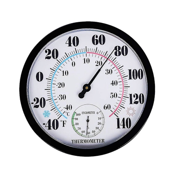 9,84 tum/25 cm Rund Termometer med Hygrometer Stor Inomhus Utomhus Vägg Väder balck