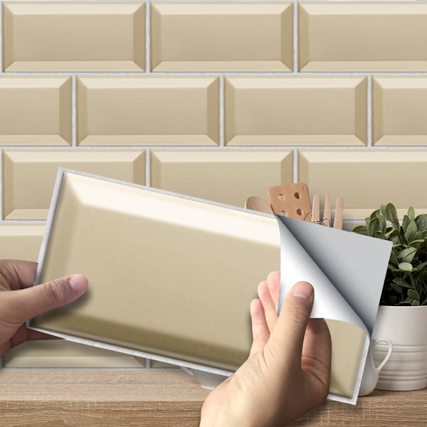 20X10cm 27 st självhäftande överföringsdekaler för kakel, vattentäta PVC-kakeldekaler för bakstycke för hem och kök, beige marmor