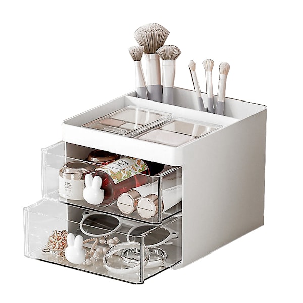 Hvid Sneklædt Bjerg .2 Skuffe Makeup Organizer . Plastik Og Kosmetik Opbevaring - Kosmetik, Polish, Skuffeboks I Stabelbar Design Til Badeværelse