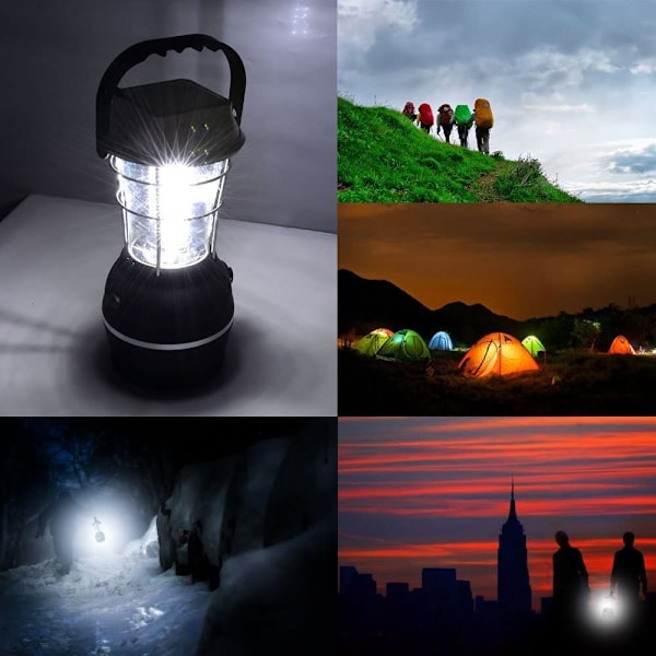 Solarlampa, Ultraljusstark LED Campinglampa, 2 Justerbara Ljuslägen, 5 Laddningsmetoder, med Handvevsdynamo, Lång Lystid