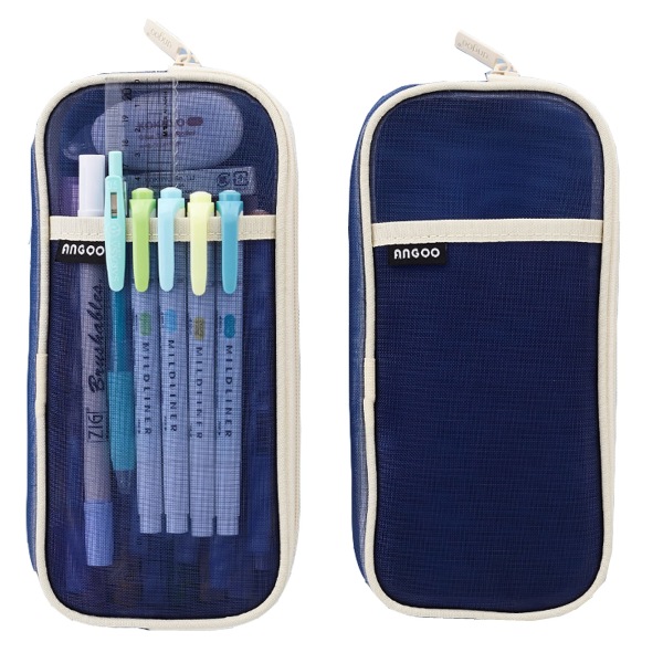 Grid Mesh Pencil Bag Clear Simple Paperity Organizer Monivärinen kynämerkkipussi aikuisille Joululoman uudenvuoden lahjameikkipussi (sininen)
