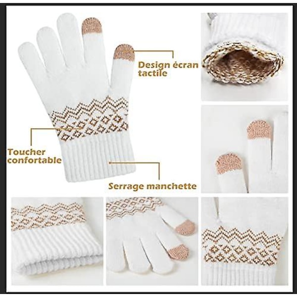 1 Par Damhandskar Vinter Varma Touchscreen-Handskar Mjuka Stickade Söta Elaphurus-Mönster - Vit - One Size White