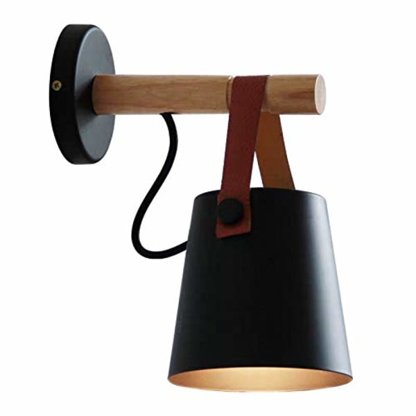 Væglampe Sconce Moderne Træ Læder Dekorativ Led Væglamper E27 Sockel Belysningsarmatur (Sort)