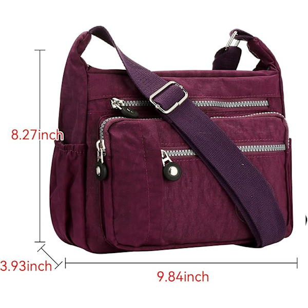 Dam Casual Multi-Pocket Crossbody Väska Resehandväska Messenger Väska för Shopping Vandring Daglig Användning Rose red