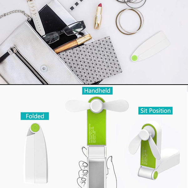 Håndholdt Mini Ventilator Bærbar Sammenklappelig Lommeventilator USB Genopladelig Bordventilator Lille Rejseventilator til Hjemmet, Rejser, Camping, 2 stk
