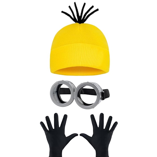 3 pack Beanie Hat Cap Minion Glasses Goggles Gloves Fancy Dress Costume Despicable Me Cosplay Accessories Adult