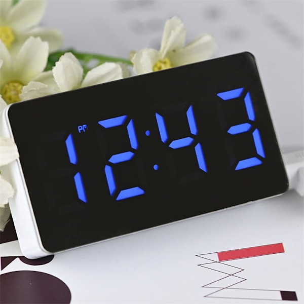 Väckarklocka LED Spegel Digital Väckarklocka Snooze Bordsklocka Väckning Tyst Kalender Dimbar Elektronisk Skrivbordsklocka Heminredningsklocka