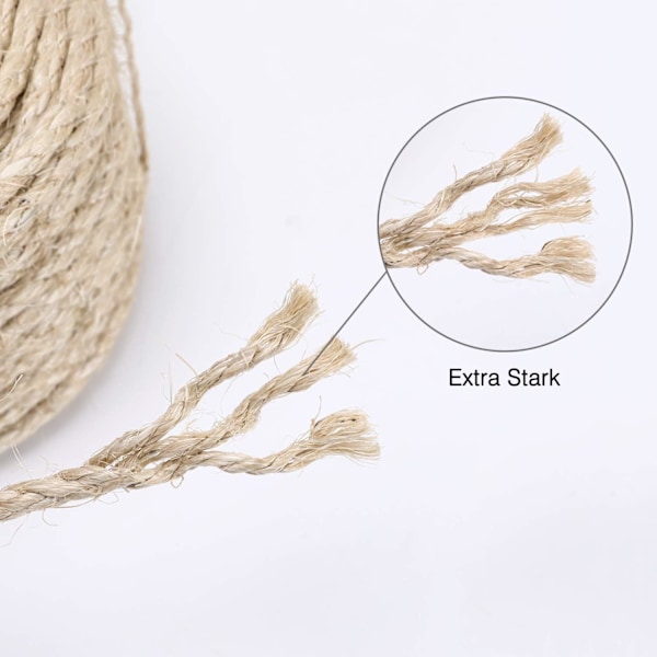 Sisal Tau Katte Treetau, 6mm (30M) Erstatningstau Jute Tau, som Kattetilbehør Kattetau, Erstatt Kattetre, Klorestativ, Kattetårn