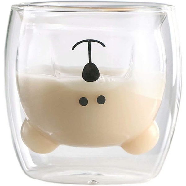 Søde kaffekopper Te Mælk Sød Bjørn Kat Panda Espressokopper Krus Dobbeltvæggede isolerede briller Fødselsdagsgaver (Hvidbjørn)