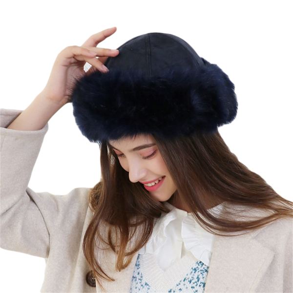 Damehat til vinter Kosak Russisk stil Hat Flurry Fleece Fisker Mode Varmt Hætte (Marineblå) Navy blue