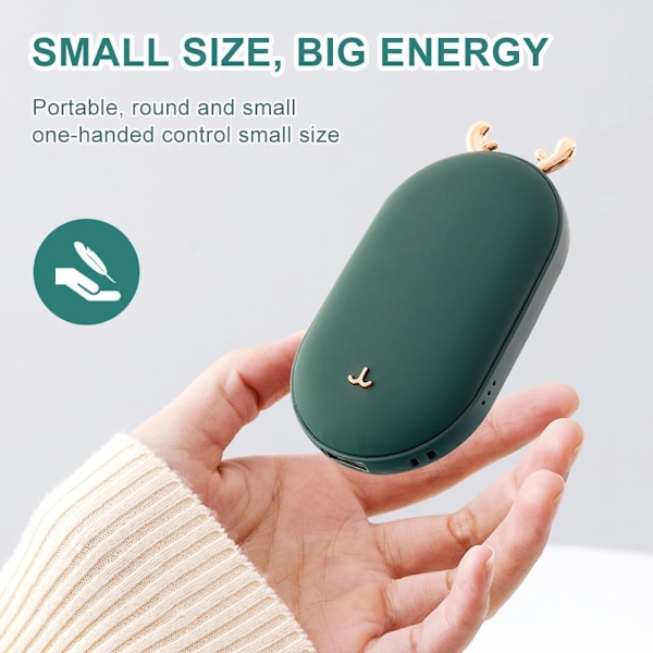 Uppladdningsbar Handvärmare, 5200 mAh Bärbar Fickvärmare, Elektrisk, Powerbank, Fickvärmare, USB-Laddningsbar, Perfekt Vintergåva, Grön