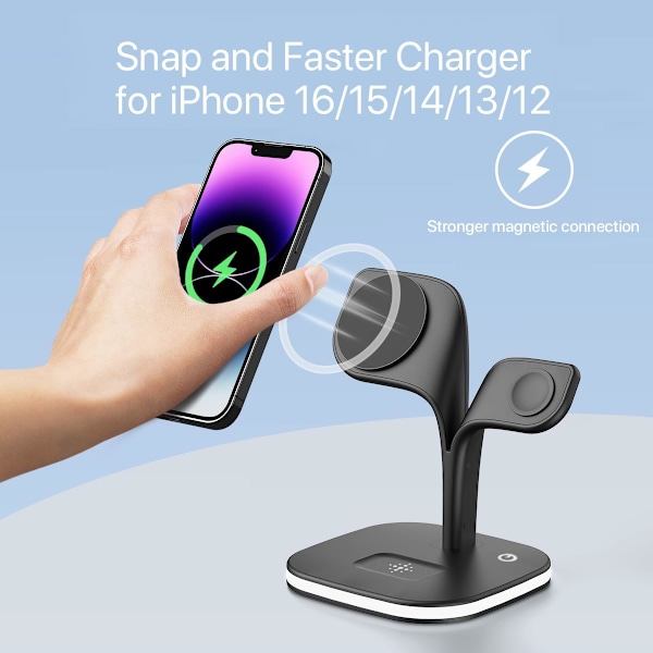 Magnetisk Trådlös Laddare, 5 i 1 Trådlös Laddningsstation Kompatibel med iPhone 16-12, Pro/Pro Max/Mini, för Apple Watch 9-2, AirPods 3/2/ Pro