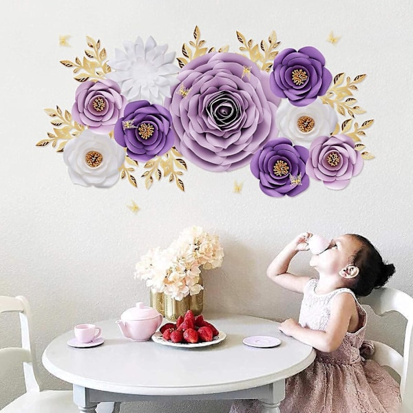 Lila Rosor Pappersblommor Dekorationer för Vägg, Klassrum, Barnrum, Födelsedag, Sagoträdgårdsfest Bakgrundsdekorationer (3 st)