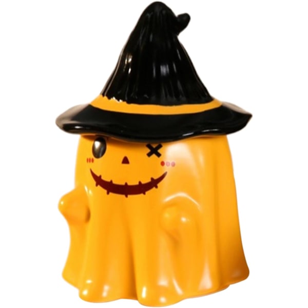 Halloween-krus, spøkelseskrus med lokk, Halloween-spøkelsesnyhetskaffekrus, Dorable Witch Hat Ghost Cup for Home Offices Halloween-dekorasjoner Orange