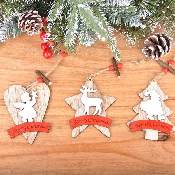 Julgransprydnader 3-pack julträ handgjorda festdekorationer Trädhängande prydnader Heminredning (ängel)