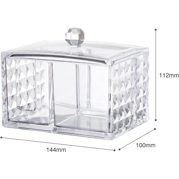 Makeup Vatrondel Holder Akryl Vatpind Organizer Kosmetik Opbevaringsholder, 3 Rum, Terning