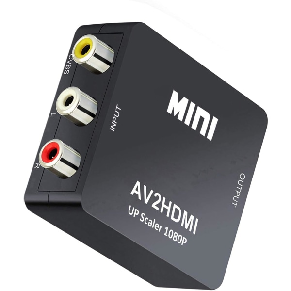 Mini AV RCA CVBS till HDMI Video Audio Converters Adapter Support 720 1080P för kamera, Xbox 360, PS1, PS2, DVD-spelare, VHS（Svart）