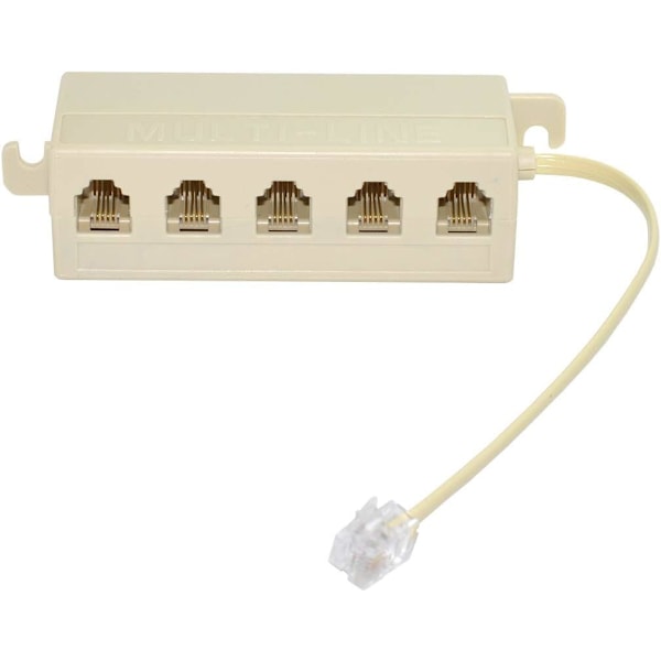 5-veis Uttak 6P4C RJ11 Telefon Modulær Jack Linjesplitter Adapter Beige 1-inn-5-ut