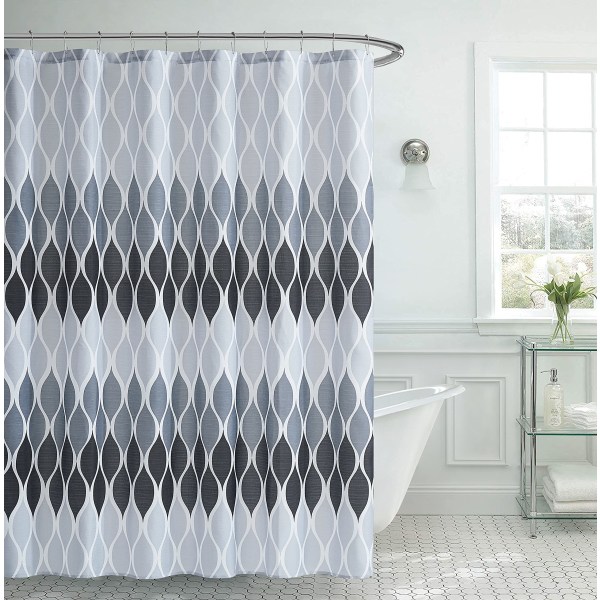 Tekstureret Bruseforhængssæt, Sæt med 1 Bruseforhæng & 12 Metalringe, Rustfrit, 100% Polyester, Maskinvaskbar, Mål 70” X 72”, Grå Grey