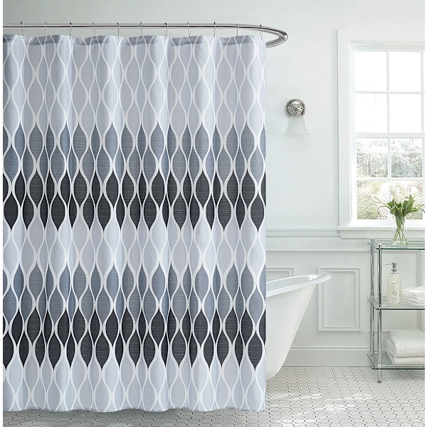 Tekstuurikuvioinen suihkuverhosetti, 1 suihkuverho ja 12 metallilenkkiä, ruostumaton, 100% polyesteri, konepesu, mitat 70” x 72”, harmaa Grey