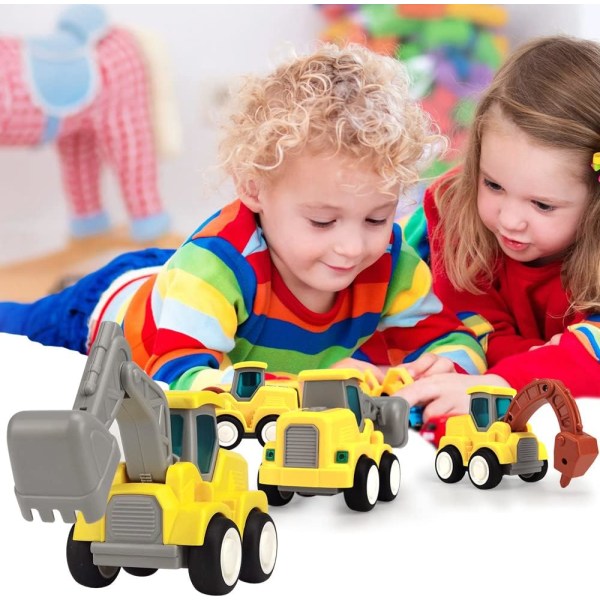 Digger Leksaksbilar för 1-åriga pojkar Presenter, 4st Pull Back-bilar för småbarn 12-18 månader, Press & Go Bygglastbilar Leksaker julklappsleksaker