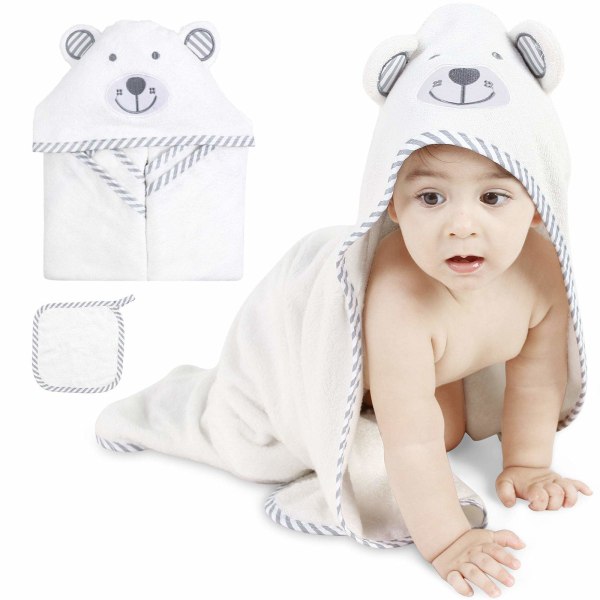 Badhandduk med huva för baby , organisk bambufiber, extra mjukt absorberande baby , vit andningsbar baby 90 x 90 cm