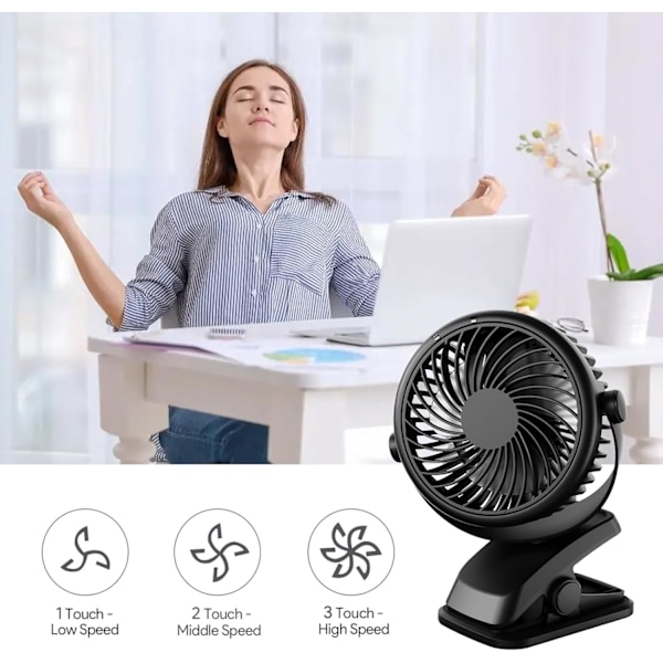 Mini Skrivbordsfläkt, 3 Hastigheter USB Personlig Kylfläkt med 360° Rotation, USB-Kabel och Batteridriven för Hem, Kontor, Gym, Fiske, Camping