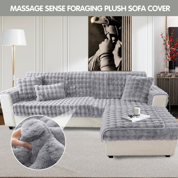 Tjocka Kanin Plysch Sofföverdrag 1 2 3-sits, Halkfria Sofföverdrag, Roligt Luddigt Sofföverdrag, Varma Sammet Soffkuddöverdrag (90x90cm) Light gray 90*90cm