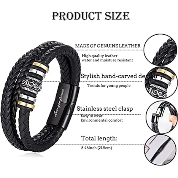 Till min son - Älskar dig för evigt läderarmband, herr armband i flätat läder