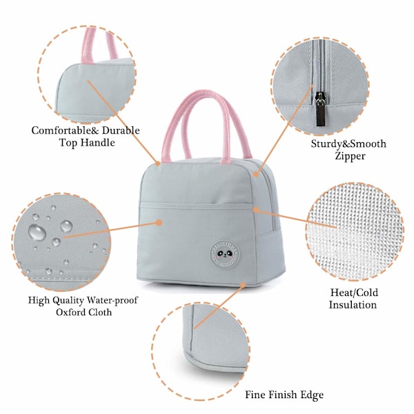 Frokosttaske Isolerede Frokosttasker til Kvinder, Frokost Køletaske Voksne Vandafvisende Termisk Lækagesikker Frokost Organizer til Børn Mænd Arbejde Picnic (Grå)