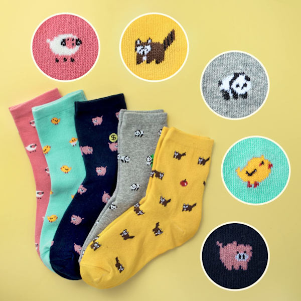 5 Par Dame Sokker Morsomme Søte Dyr Damer Sokker Katt Hund Sokker Gaver til Kvinner, One Size(B) B