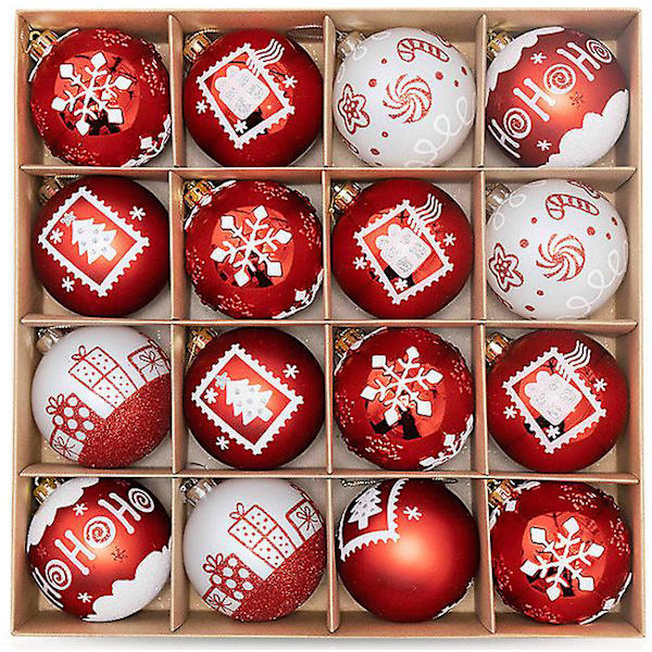 16 st julgranskulor 16 8cm Plast Julgranskulor Julgran Hängande Dekorationer red,white