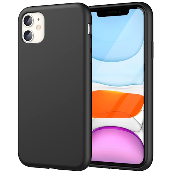 Silikonskal för iPhone 11 6,1 tum, Silkeslen Full-Body Skyddande Skal, Stötsäkert skal med Mikrofiberfoder (Svart)