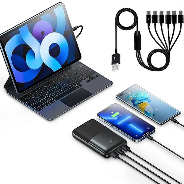 USB2.0 Type A Hann til 6 Type-C UsbC Hann Y Splitter Data Synkronisering og Ladekabel Adapter 1.5m